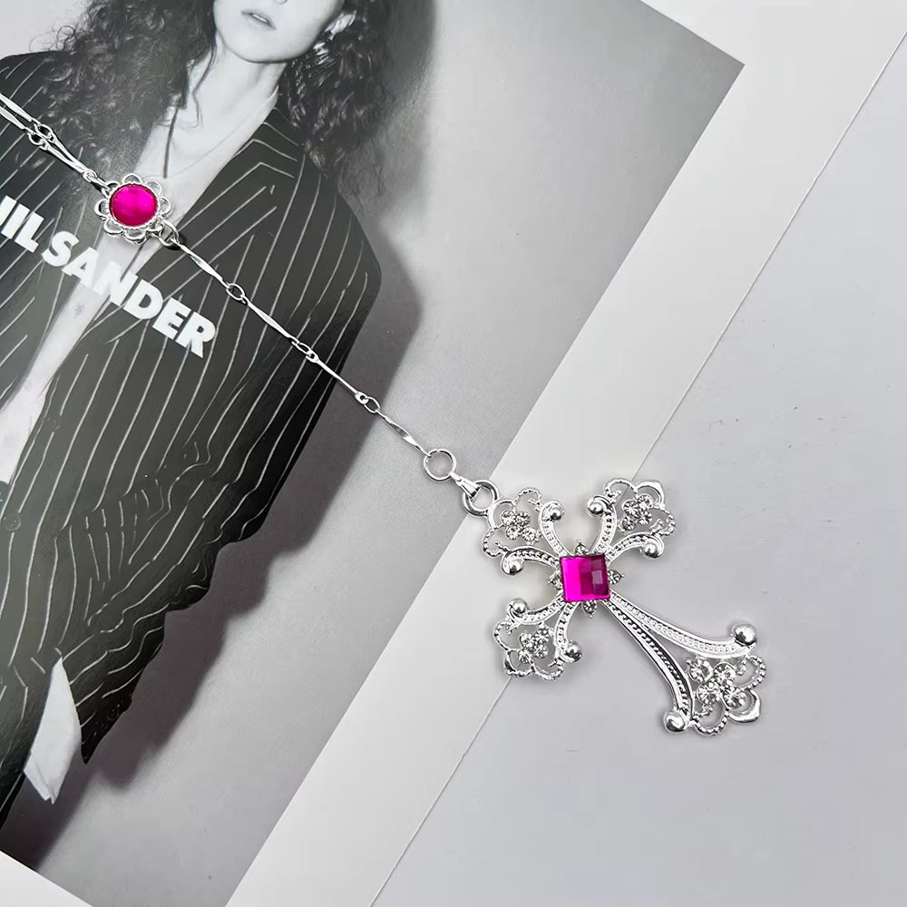 Anime DIABOLIK LOVERS Komori Yui Cosplay Necklace Gemstone Cross Pendant Chain Girl Jewelry Halloween Accessories