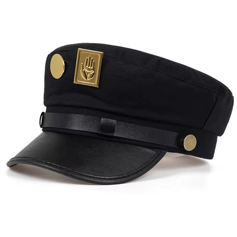 Anime Jojo'S Bizarre Adventure Kujo Jotaro Cosplay Cap Unisex Adult Metal Badge Hat Prop