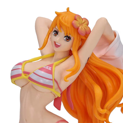 Hot Sale One Piece Nami Figures Anime Girl'S on Vacation Beach Nami Red Green Collection Figurine Toy PVC Standing Ornament Doll