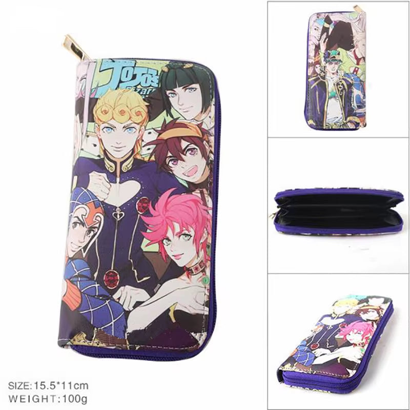 Anime Jojo Bizarre Adventure Khaki Men'S Bifold PU Synthetic Wallet Cool Kujo Jotaro Coin Purse Money Clip
