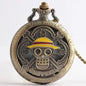 Antique Bronze Pirate Skulll Anime One Piece Quartz Pocket Watch Necklace WORKS!