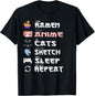Anime Japanese Ramen Sketching Cat Anime Lover Girls Teens T-Shirt