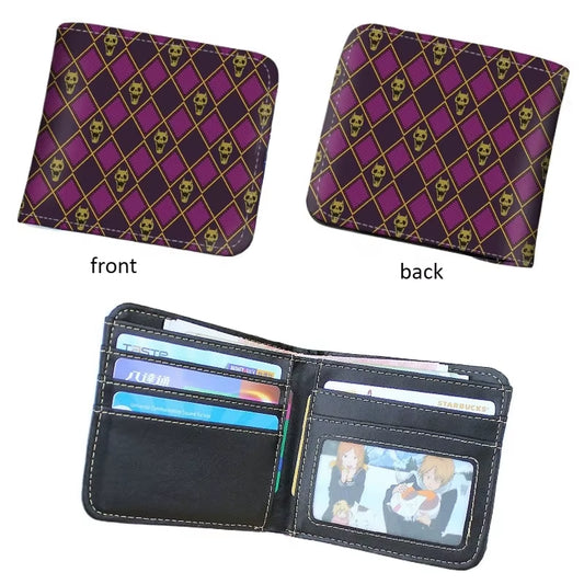 Anime Jojo Bizarre Adventure Khaki Men'S Bifold PU Synthetic Wallet Cool Kujo Jotaro Coin Purse Money Clip