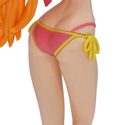 Hot Sale One Piece Nami Figures Anime Girl'S on Vacation Beach Nami Red Green Collection Figurine Toy PVC Standing Ornament Doll