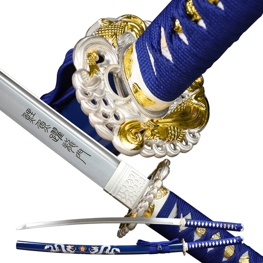 CHENGYING Katana SwordReal 41 Inch 3.42 Pound Full Tang White Japanese Samurai Sword CY-2022ABUA-1We Provide a Variety KatanasPerfect for Gifts and Collections (4.Blue Dragon)