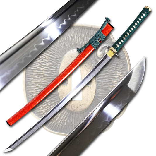 ShadowDancer Handmade Full Tang Katana Sword - Authentic L6 Steel Blade with Real Hamon Clay Temper Perfect for Iaido Martial Arts Practitioners and Collectors (GoldRed)