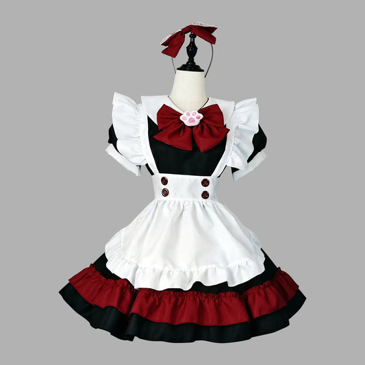 Gothic Lolita Black and Red Maid Cosplay Costume